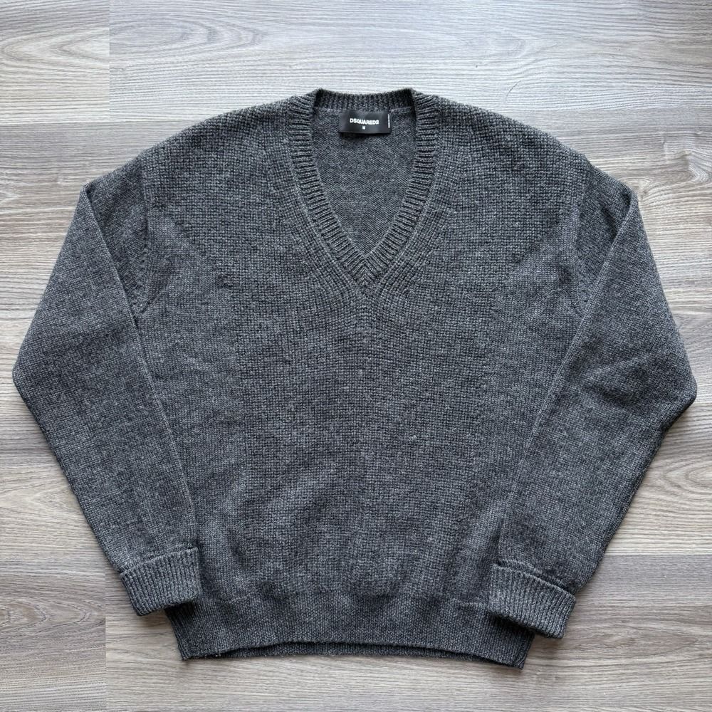 Dsquared2 Knitwear Mens V-Neck Wool Sweater Jumper Pullover Gray Medium Italy